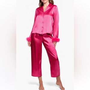 In Bloom By Jonquil NEW Nayeli Marabou trim Satin top and pajama pants size SP